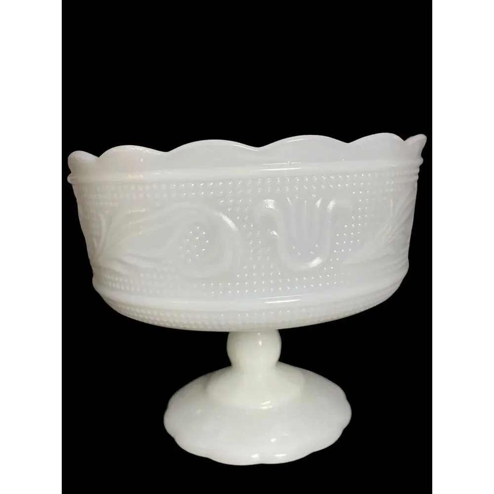 Vintage E.O. Brody Co. Milk‎ Glass Pedestal Bowl Made in USA 5.5
